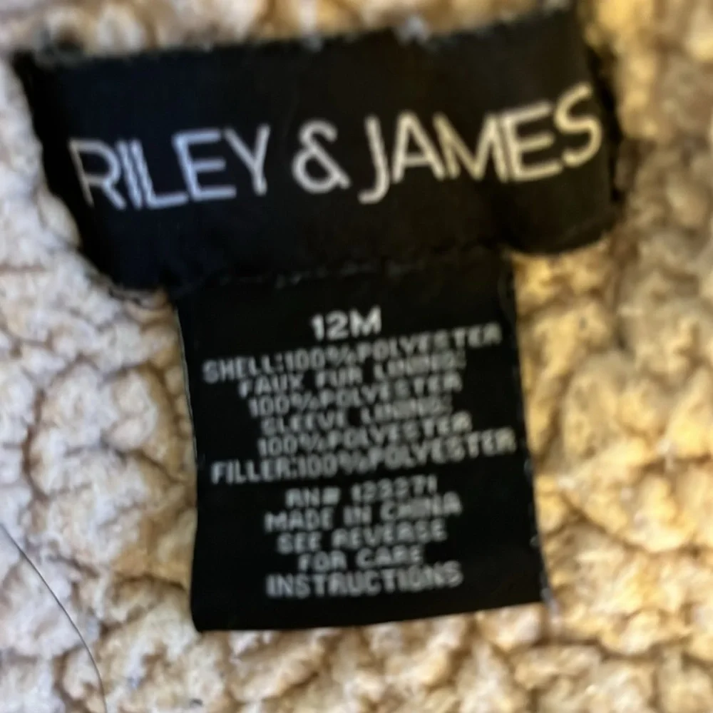 Riley & James babies gray quilted winter jacket. Fleece lined. Size 12 Months.